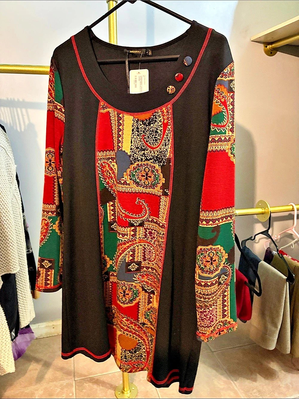 Radzoli Paisley Maxi Dress in Black & Red Size Large NWT